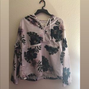 Floral Half Zip up Jacket w/ Pocket and Hood